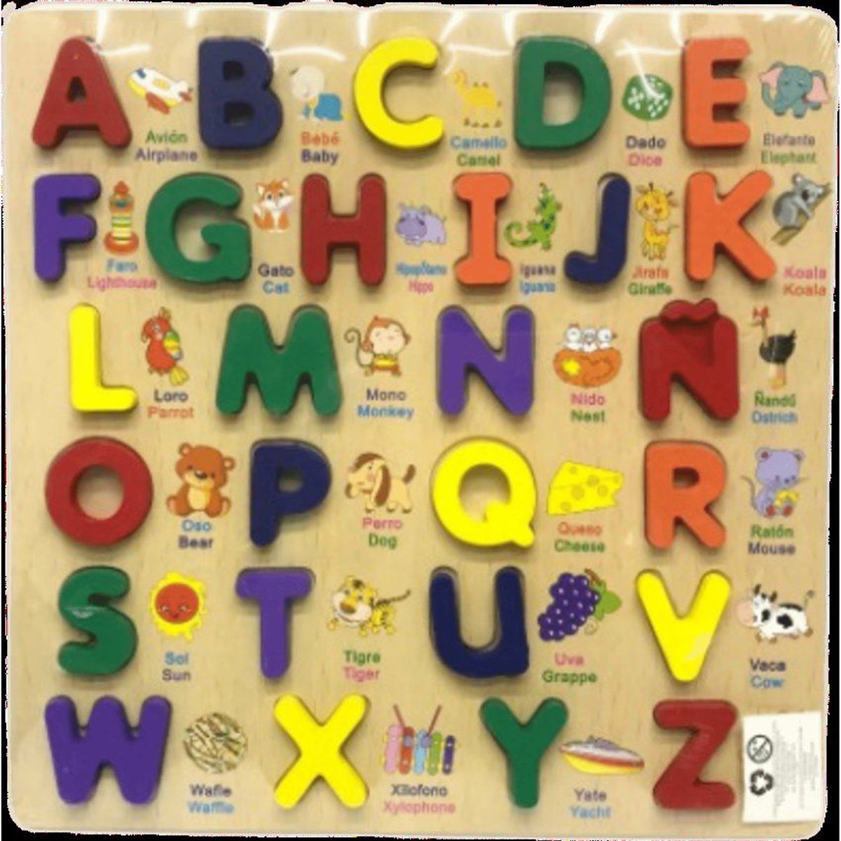 JUGUETERIA EXPRESS - Tablero didactico de madera ingles - español abecedario
