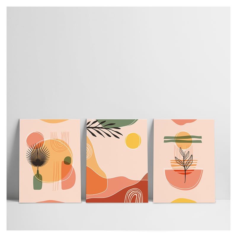 GAMA DIGITAL - Cuadros decorativos  Tríptico Hojas Boho.