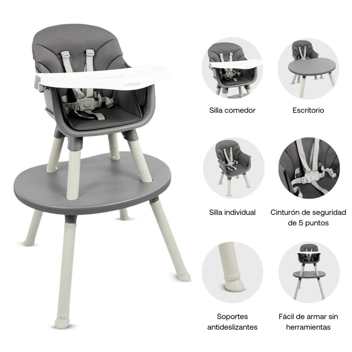 BEBESIT - Silla comedor Bebe + Escritorio 3en1 Bebesit