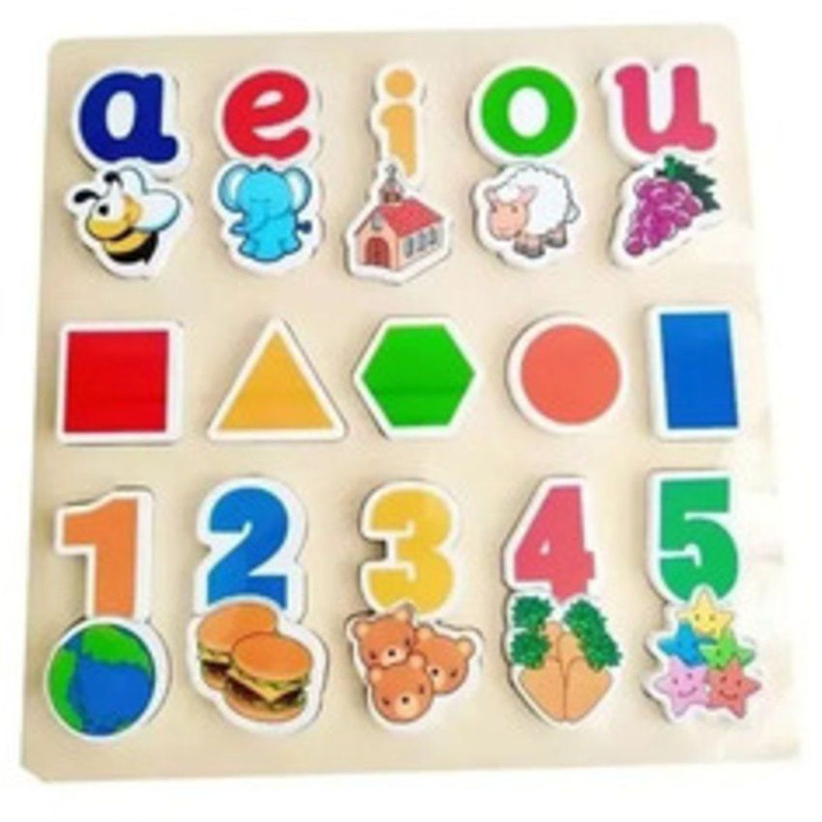 JUGUETERIA EXPRESS - Tablero de madera didáctico encajable vocales números y figuras