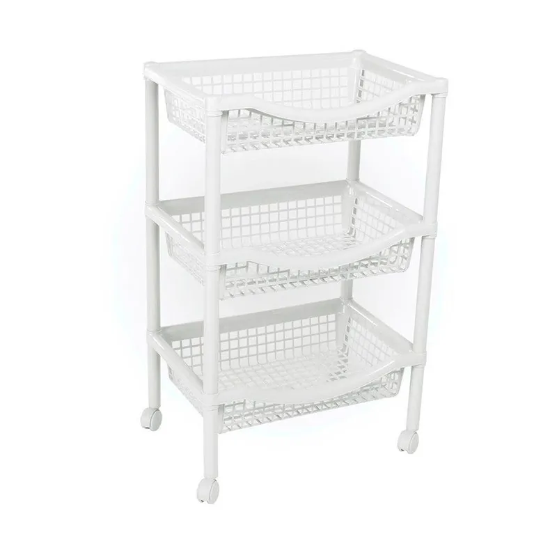 RIMAX - Canasta Móvil Rectangular de 3 Niveles Rimax Blanca