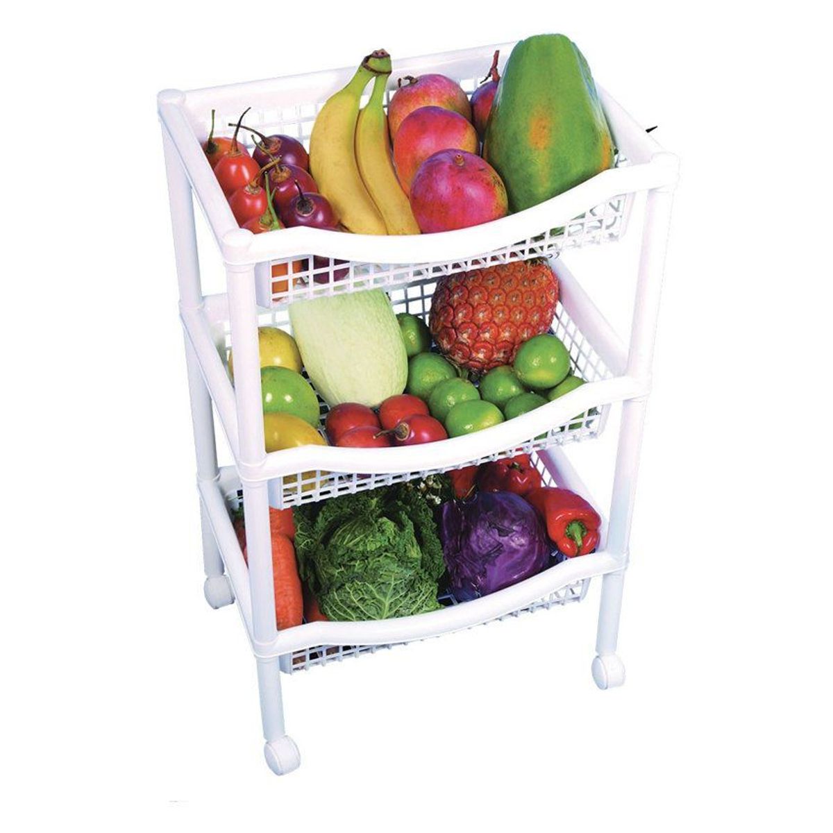 RIMAX - Canasta Móvil Rectangular de 3 Niveles Rimax Blanca