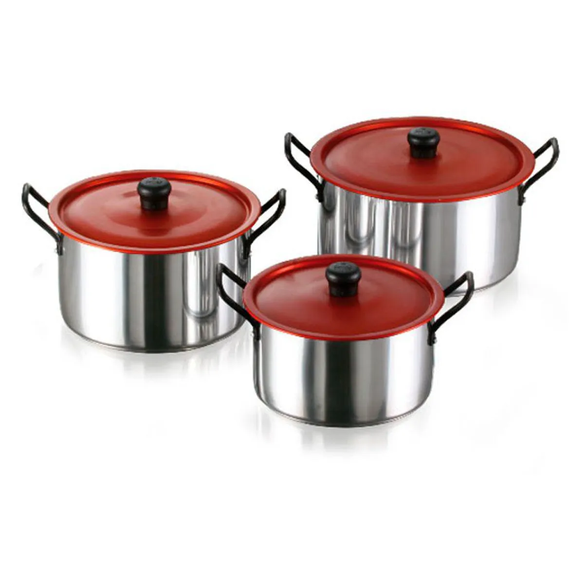 IMUSA - Juego De Ollas 3 Piezas Imusa Tapa Roja