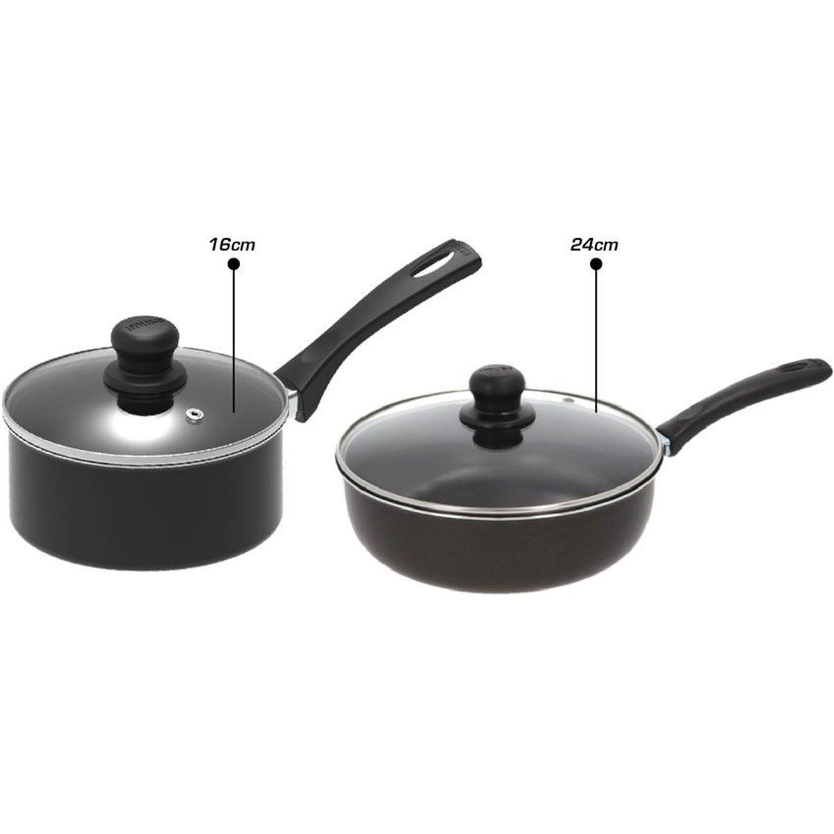 IMUSA - Set sartén jumbo 24cm  perol 16cm imusa smart con tapa de vidrio