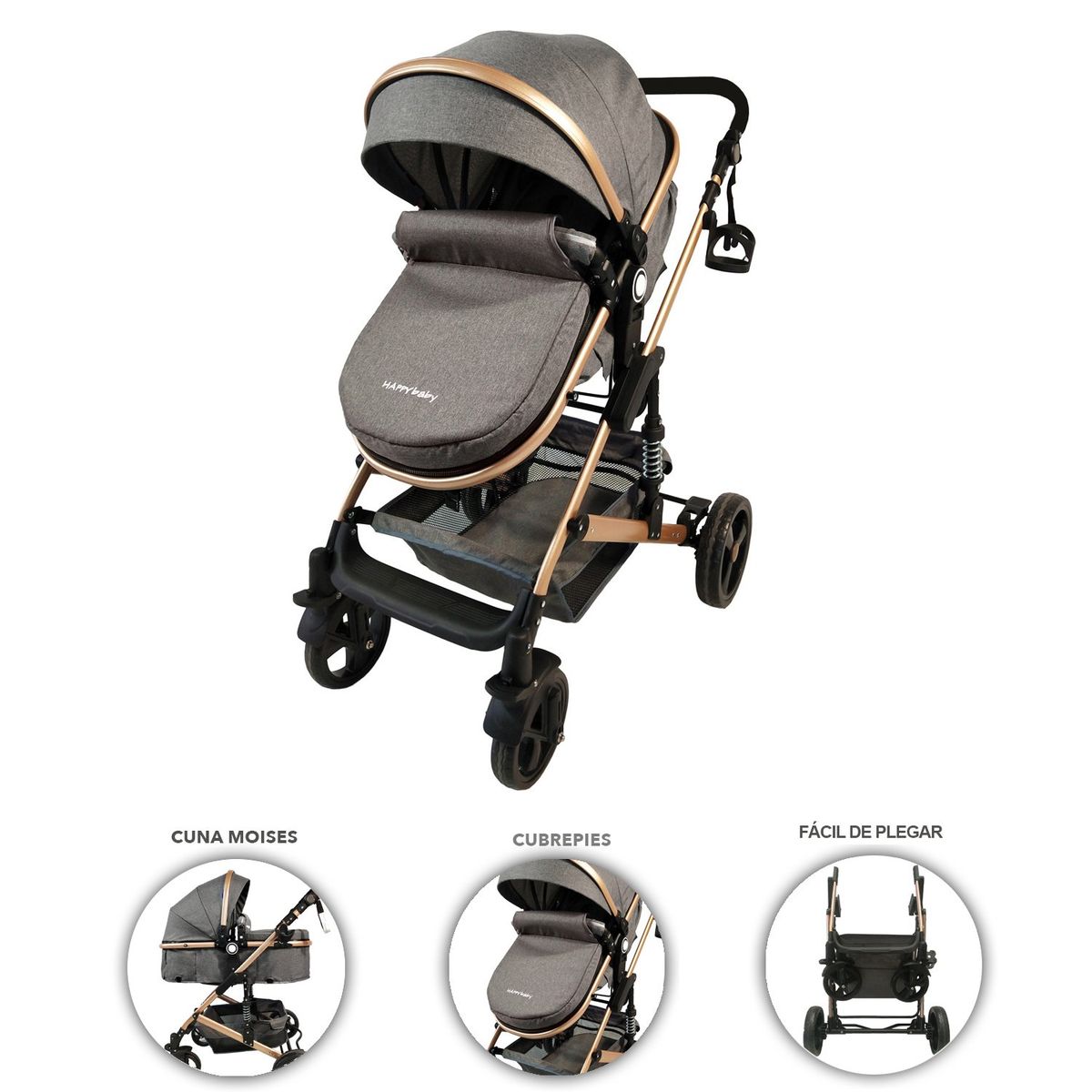 HAPPY BABY - Coche Bebe Moises Happy Baby Gris Fj