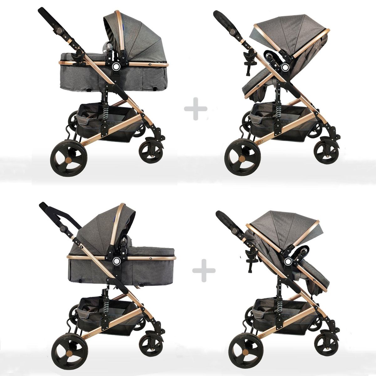 HAPPY BABY - Coche Bebe Moises Happy Baby Gris Fj