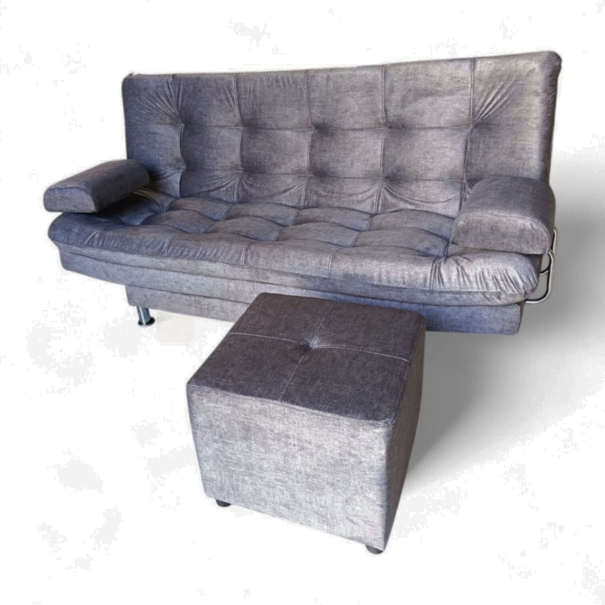 ACQUA MUEBLERIA - Sofá Cama Grace 3 Ptos en poliéster Gris  + Brazos + Puff