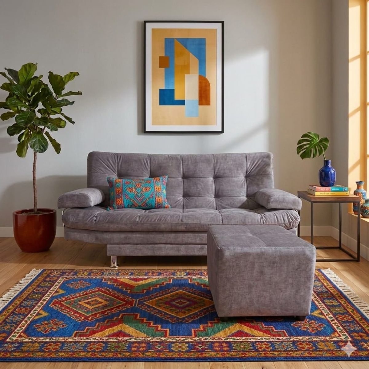 ACQUA MUEBLERIA - Sofá Cama Grace 3 Ptos en poliéster Gris  + Brazos + Puff