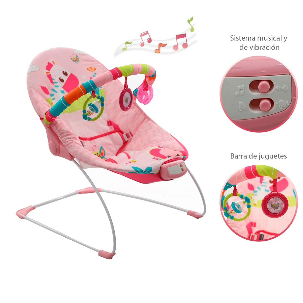 PREMIUM BABY - Silla Mecedora Bebé Musical PB2001 Premium Baby Rosa