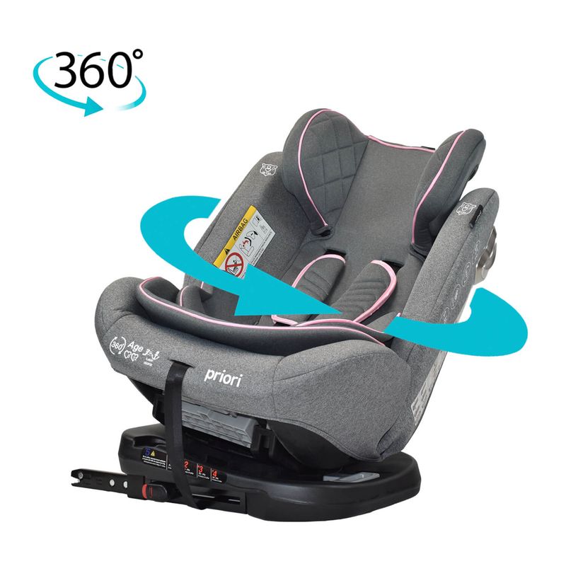 PRIORI - Silla Carro Bebe First Plus 360 º ISOFIX Priori Gris Rosa