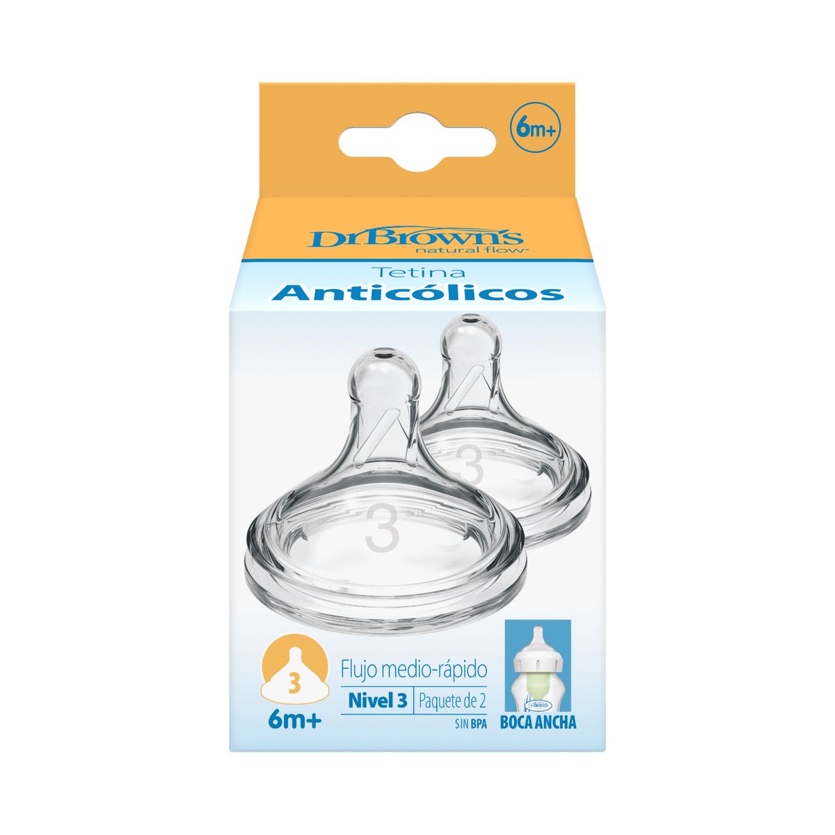 DR BROWNS - Chupo para Bebe Nivel 3 6-9 M Boca Ancha Pq X 2 Dr Brown's