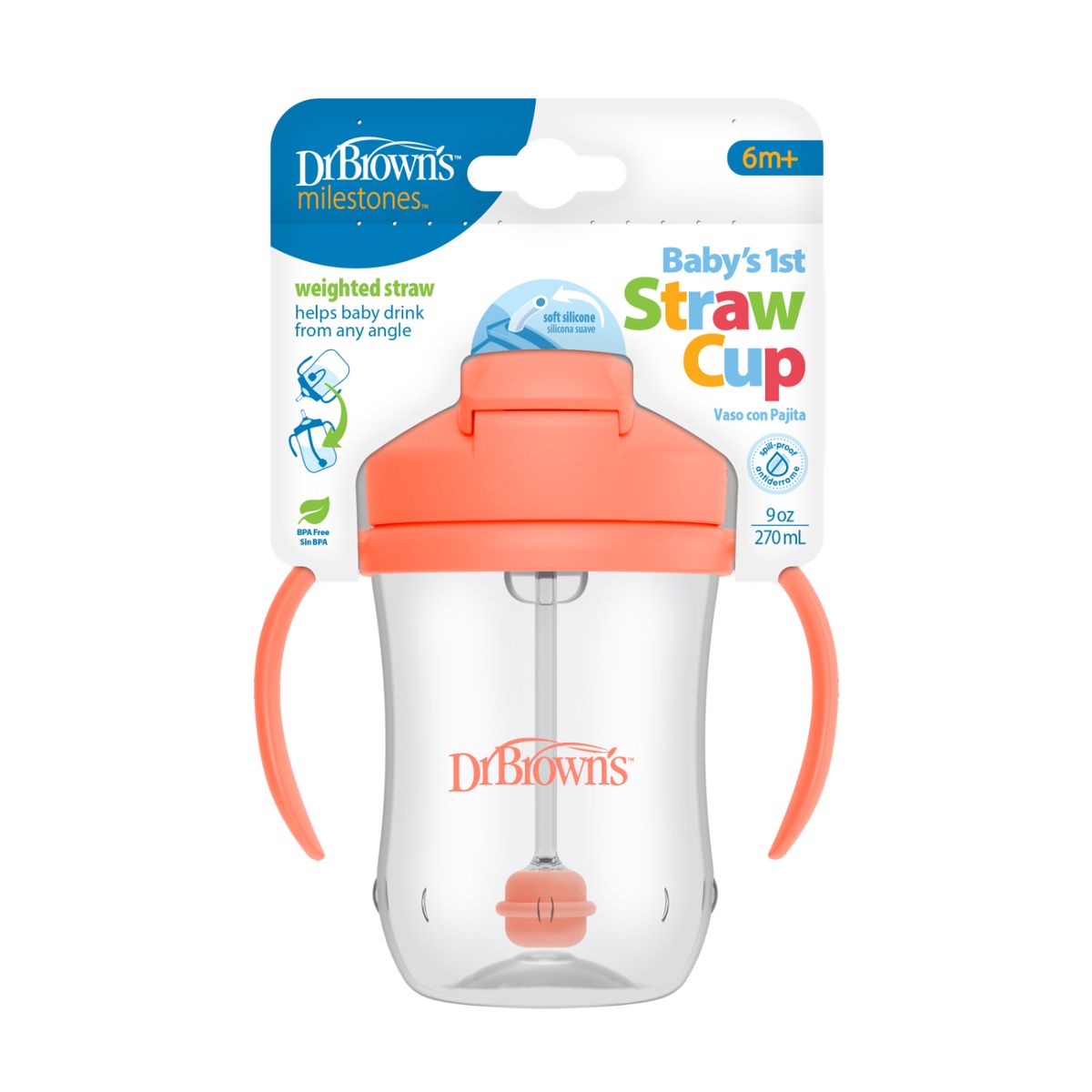 DR BROWNS - Vaso Antiderrame de 9 oz DR BROWN Pajilla Tapa y Pesa