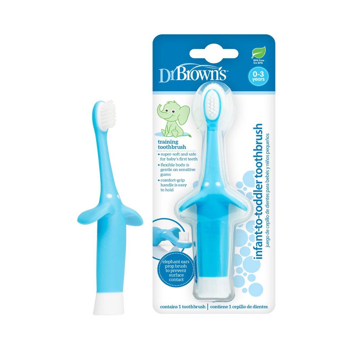 DR BROWNS - Cepillo de Dientes Bebe Dr Brown Elefante Azul 0-3 Años