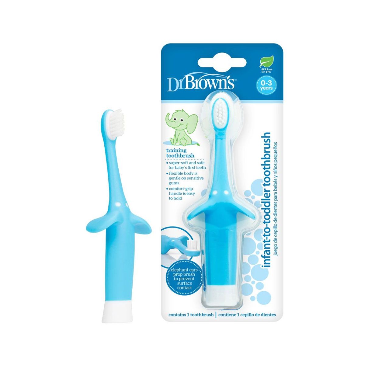 DR BROWNS - Cepillo de Dientes Bebe Dr Brown Elefante Azul 0-3 Años