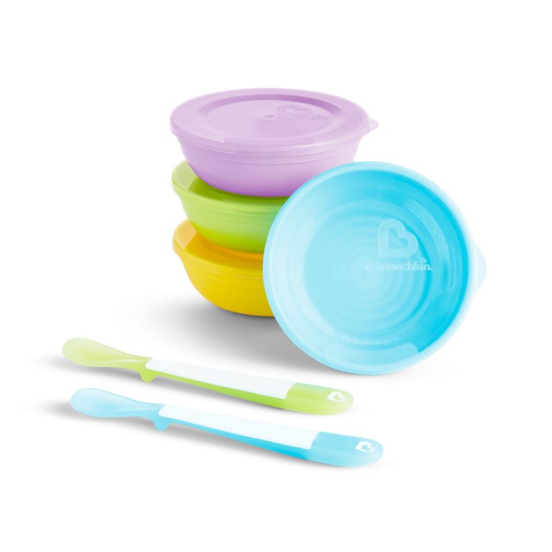 MUNCHKIN - Vajilla Bebe - 4 Bowls y Cucharas Multicolor Love A MUNCHKIN