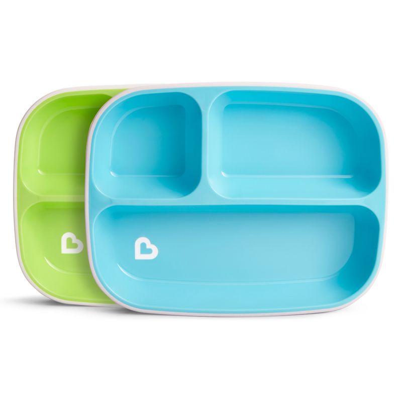 MUNCHKIN - Plato Bebe Azul Verde Con Divisiones y Base Antideslizante_.