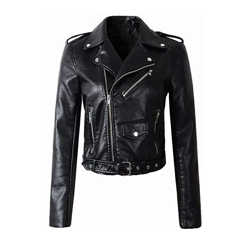 UBMD - Chaqueta Mujer Cuero PU Suave Motocicleta AM01 Negro.