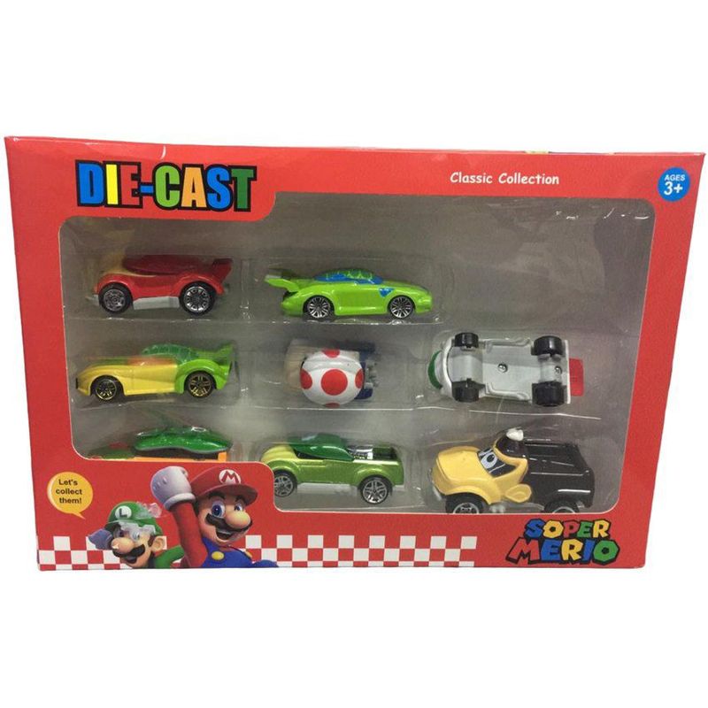 JUGUETERIA EXPRESS - Set x8 carritos de super mario metalicos