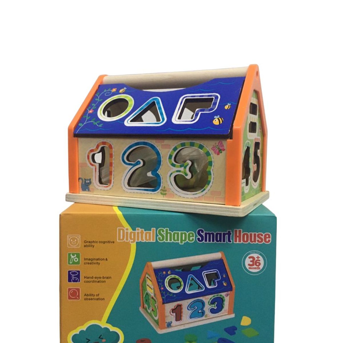 JUGUETERIA EXPRESS - Casa juego didáctico encajable madera letras números figuras