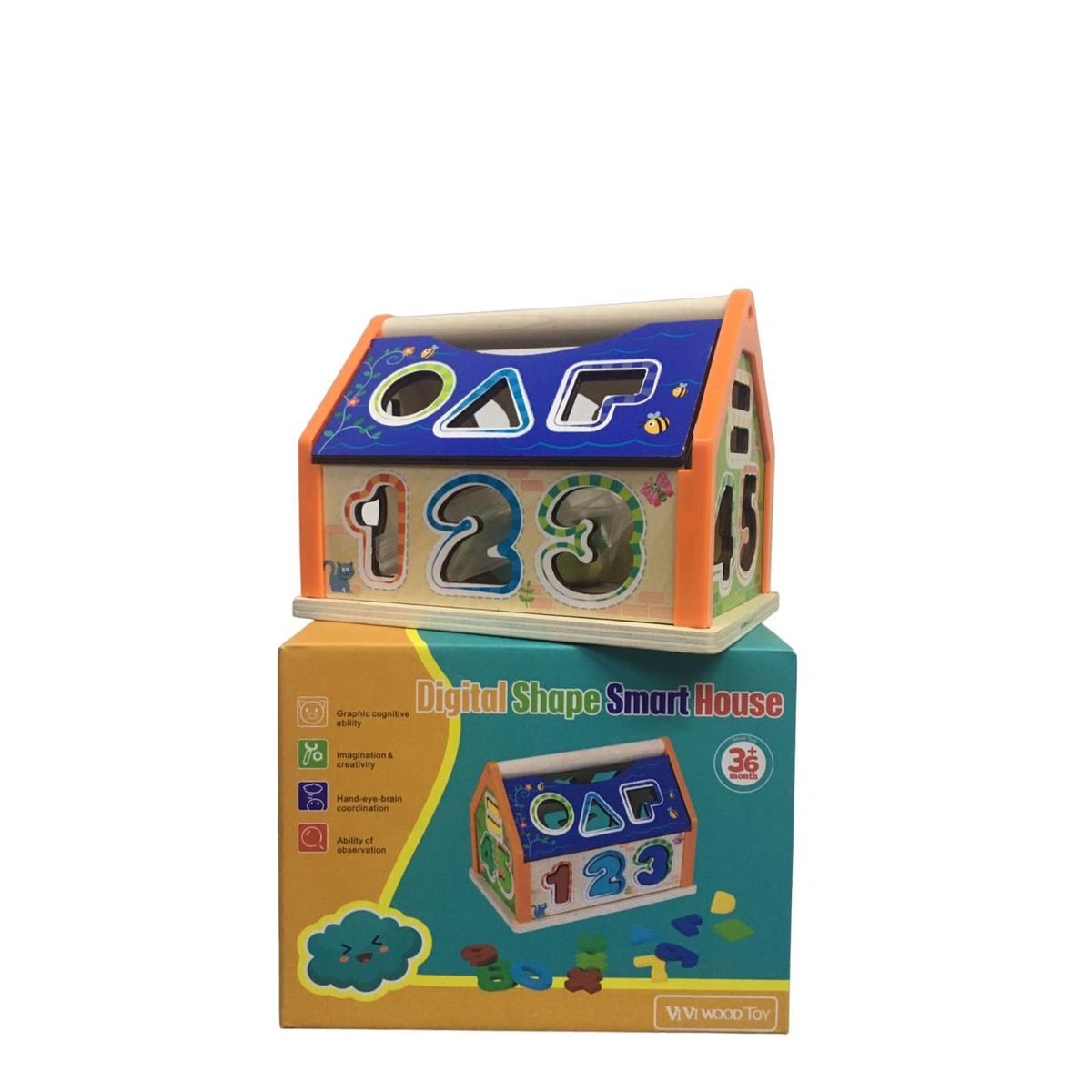 JUGUETERIA EXPRESS - Casa juego didáctico encajable madera letras números figuras