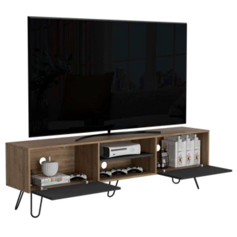 RTA DESIGN - Mesa Para Tv Lara, Miel y Plata Oscuro, Para Televisor de 70 Pulgadas