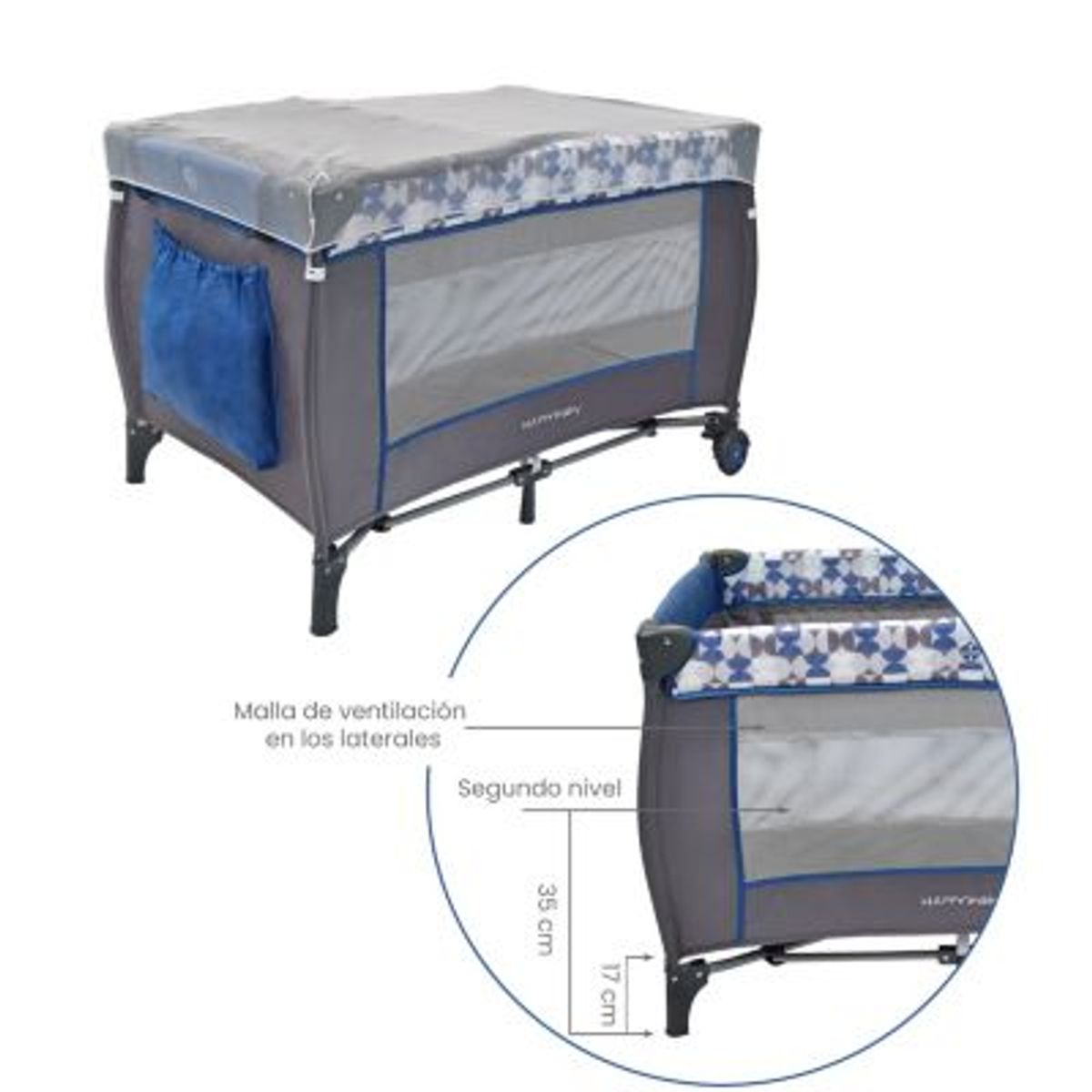 HAPPY BABY - Corral Cuna Bebé Happy Baby Niza Azul