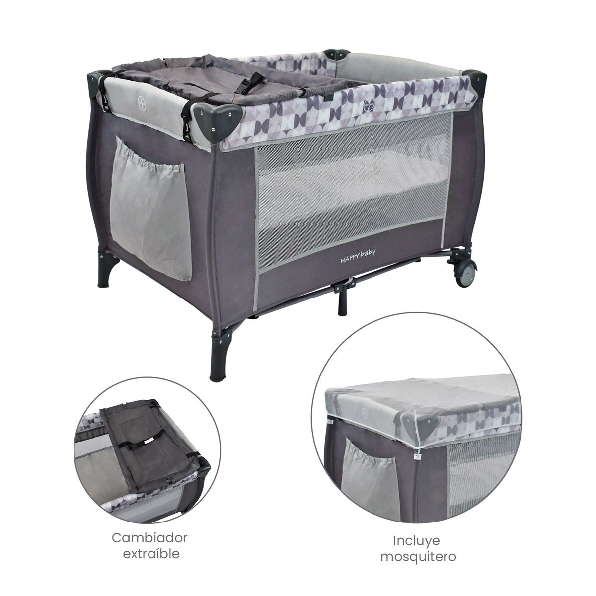 HAPPY BABY - Corral Cuna Bebé Happy Baby Niza Gris