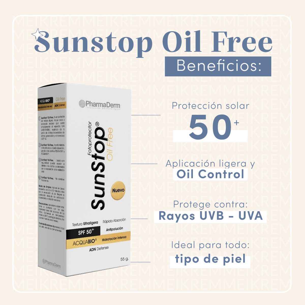 SUNSTOP - Sunstop Oil Free SPF50+  x 55g Pharmaderm PUM $2,060