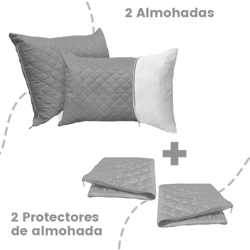 LENCICOL - 2 Almohadas + 2 Protectores de Almohada Gris