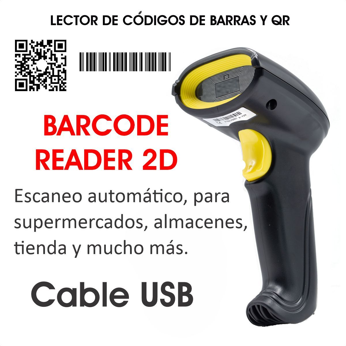 GENERICO - Lector Escaner Usb Código De Barras Y Qr 2d Programable