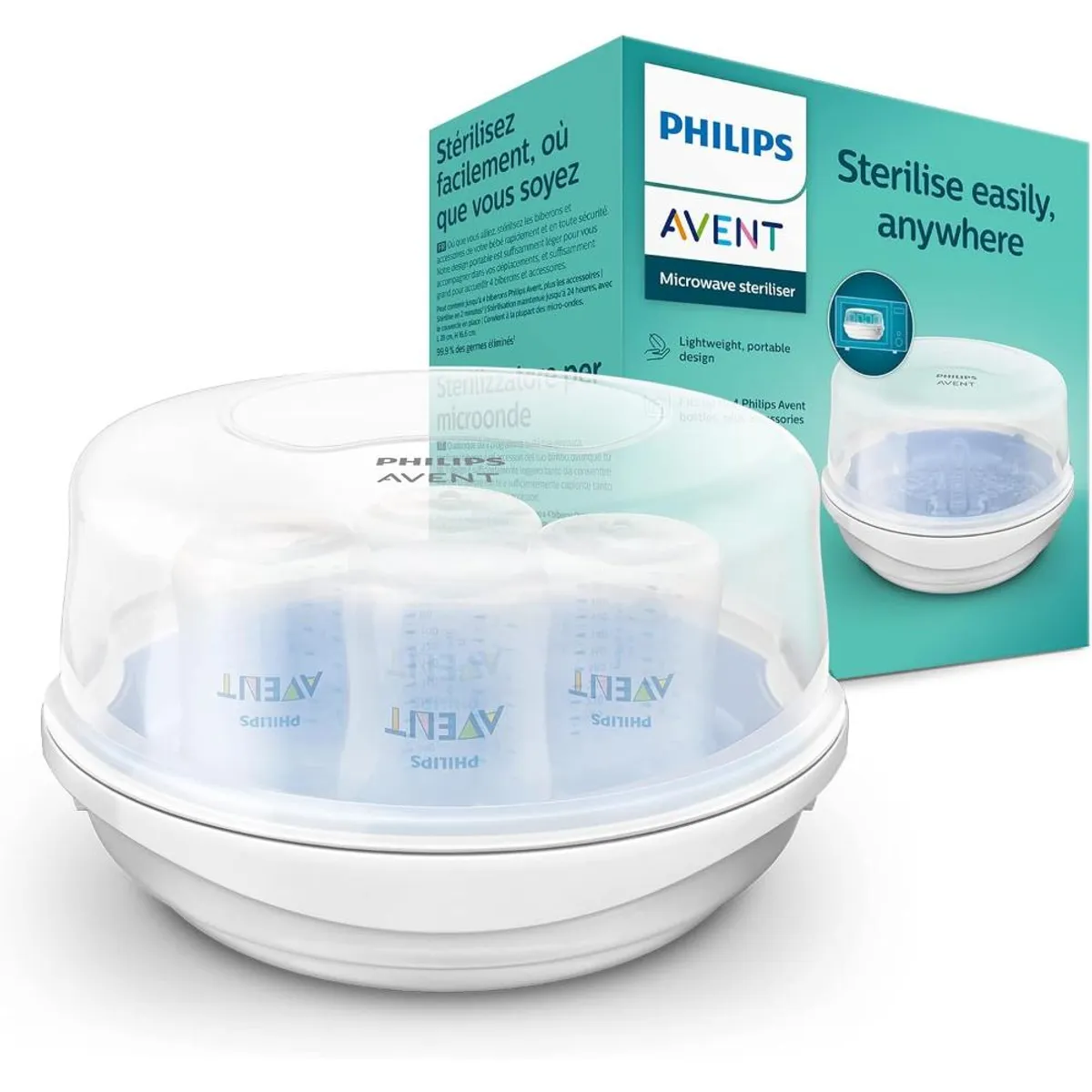 PHILIPS AVENT - Esterilizador A Vapor Para Microondas Sin Bpa Teteros Y Accesorios