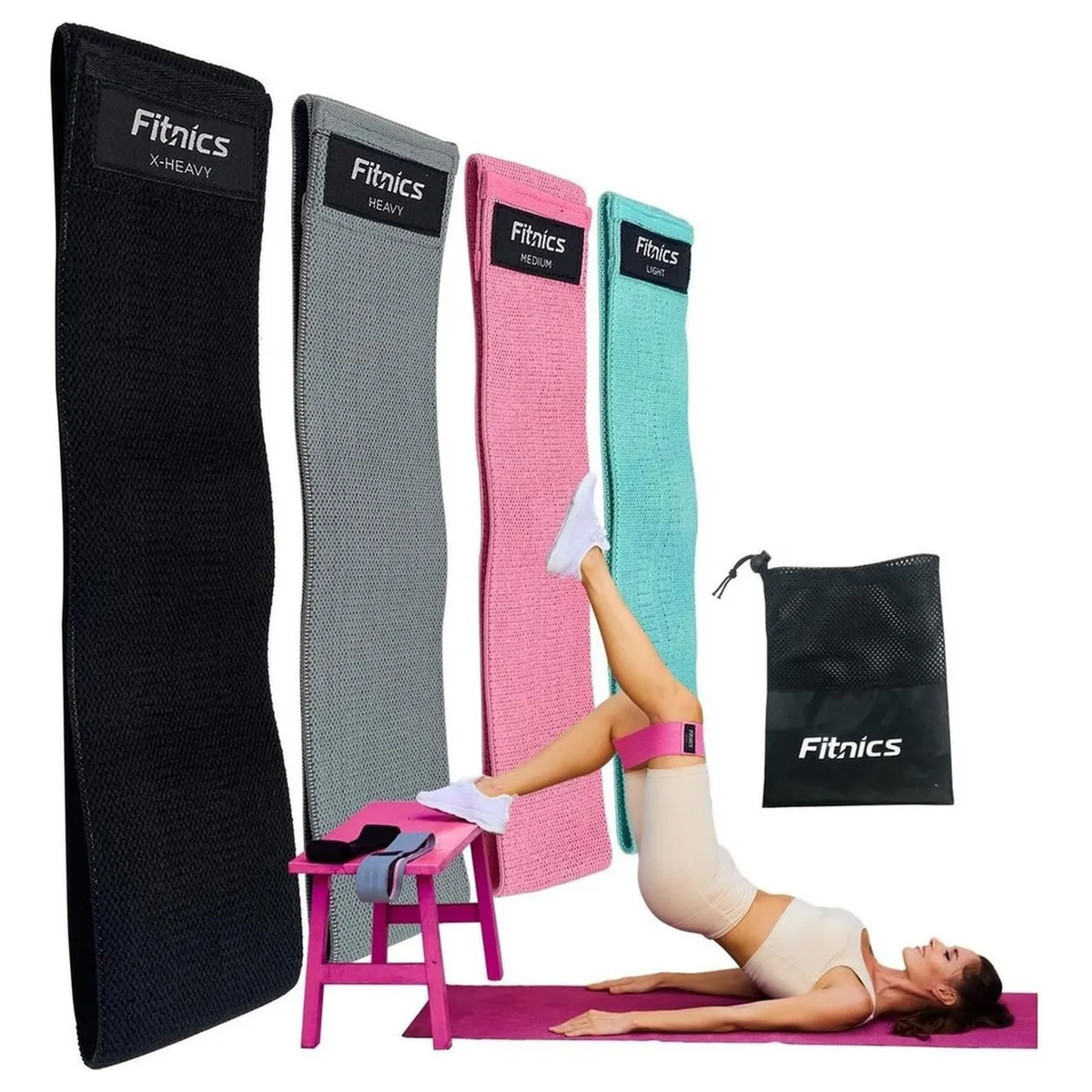 FITNICS - Bandas Elasticas Resistencia Tela Fitnics Ejercicio Set X 4