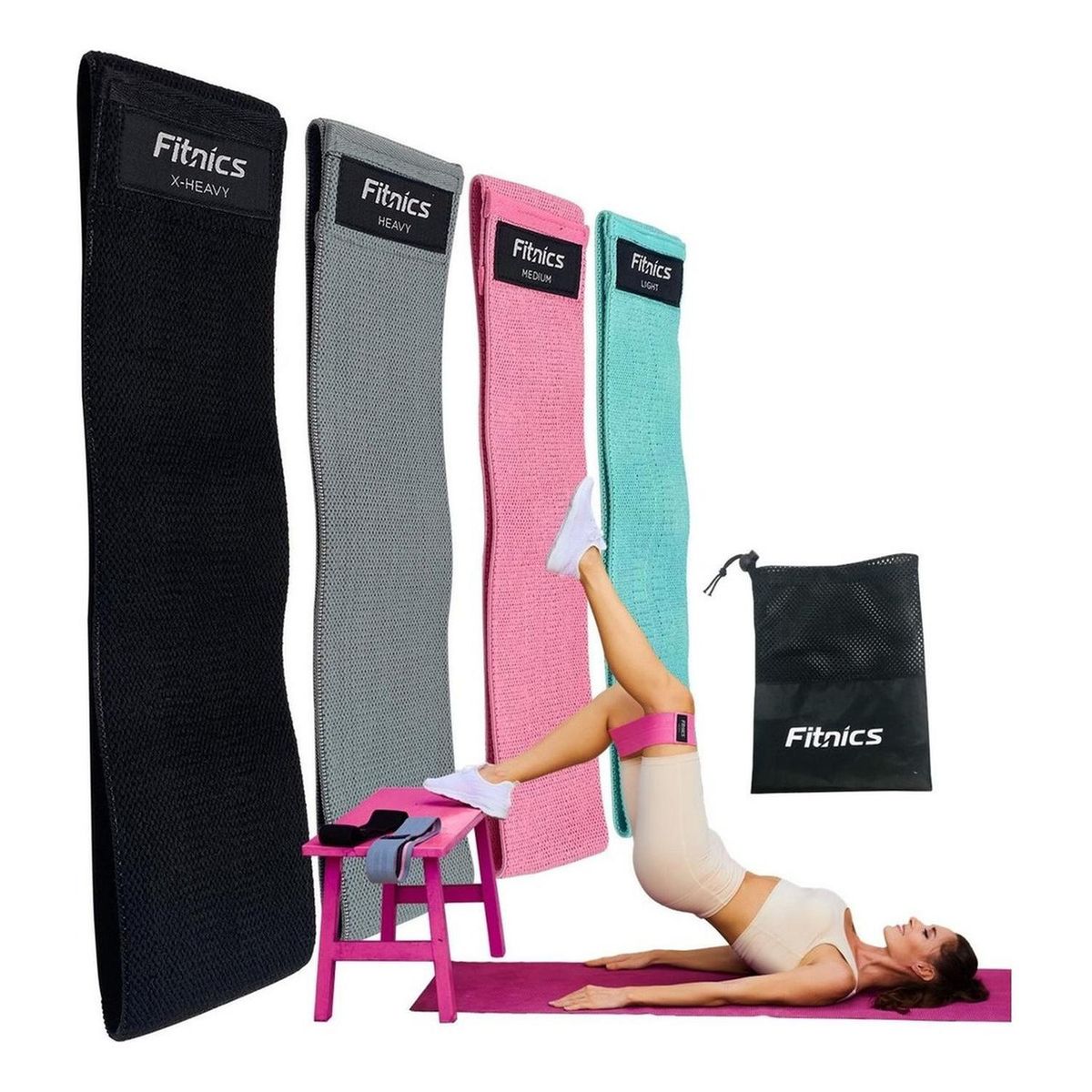 FITNICS - Bandas Elasticas Resistencia Tela Fitnics Ejercicio Set X 4