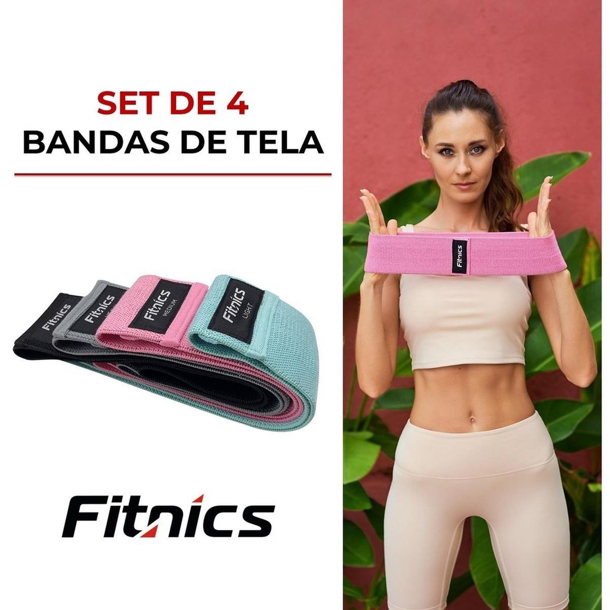 FITNICS - Bandas Elasticas Resistencia Tela Fitnics Ejercicio Set X 4