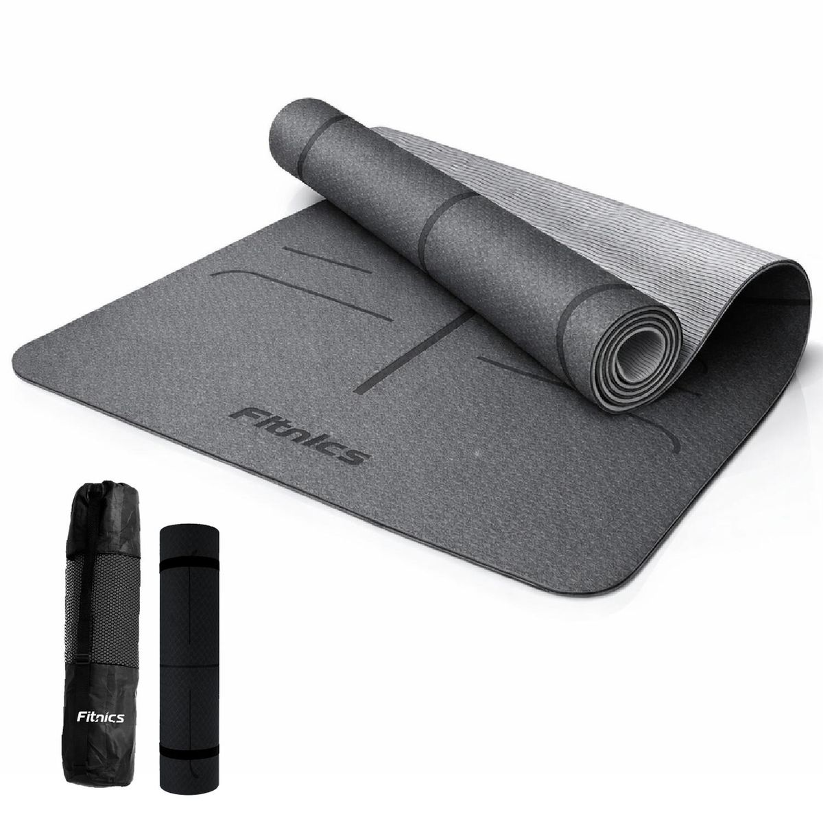 FITNICS - Mat Yoga Colchoneta Tapete 6mm Bolso+correa+guía - Negro-