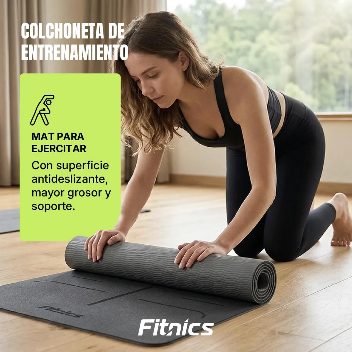 FITNICS - Mat Yoga Colchoneta Tapete 6mm Bolso+correa+guía - Negro-
