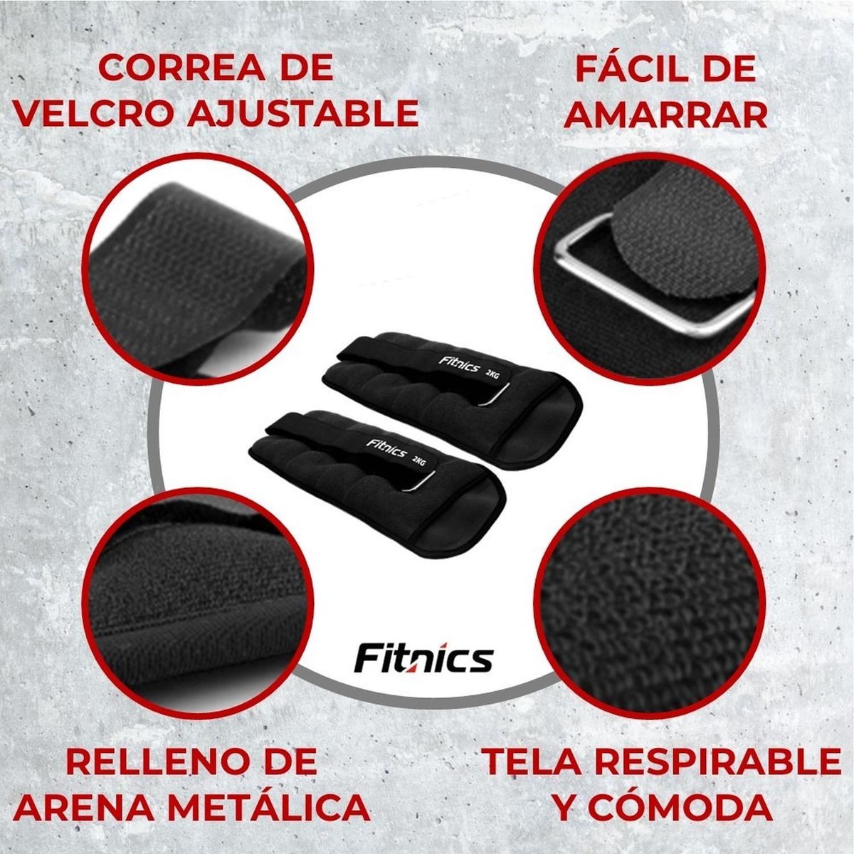FITNICS - Pesas De Tobillo Muñeca Tobillera Set 2 De 2kg C/u Total 4kg