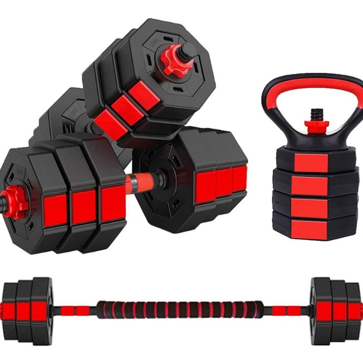 FITNICS - Mancuernas Pesas Ajustables Set 20kg 3en1 +barra +kettlebell