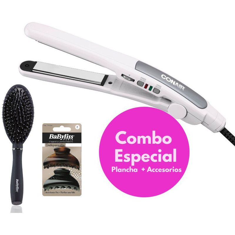 CONAIR - Combo plancha alisadora + cepillo + caimanes conair