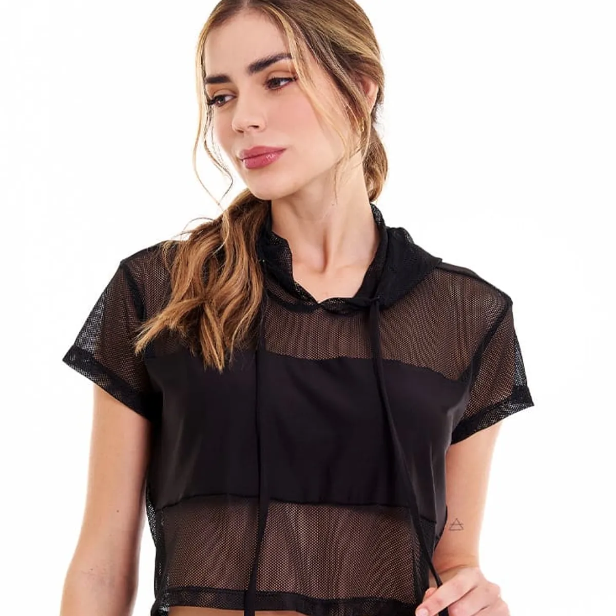 BELIFE - Camiseta Deportiva Negra En Malla Para Mujer Belife-.