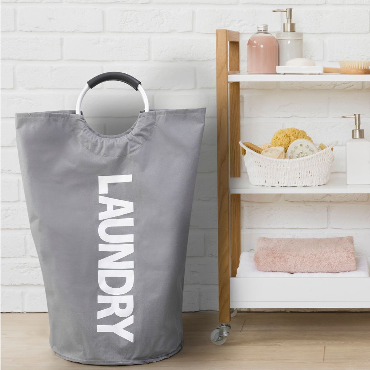 ESSENZA - Canasta de Ropa Sucia Gris Oscuro con Aros en Aluminio Essenza