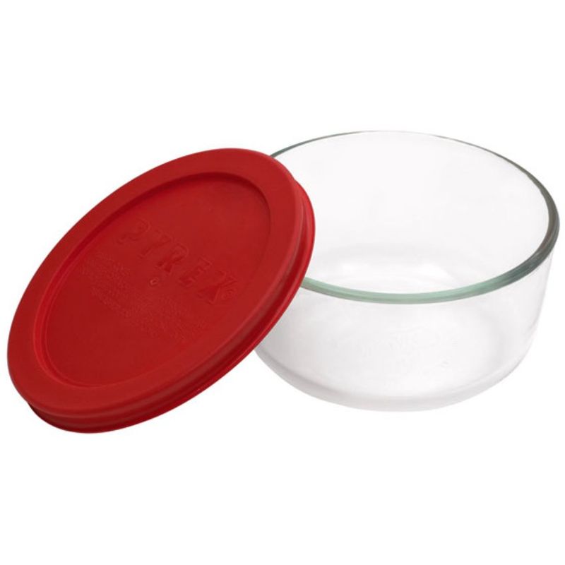 PYREX - Bowl Redondo 2 Tazas - 470 ml Tapa Plástica Roja Pyrex