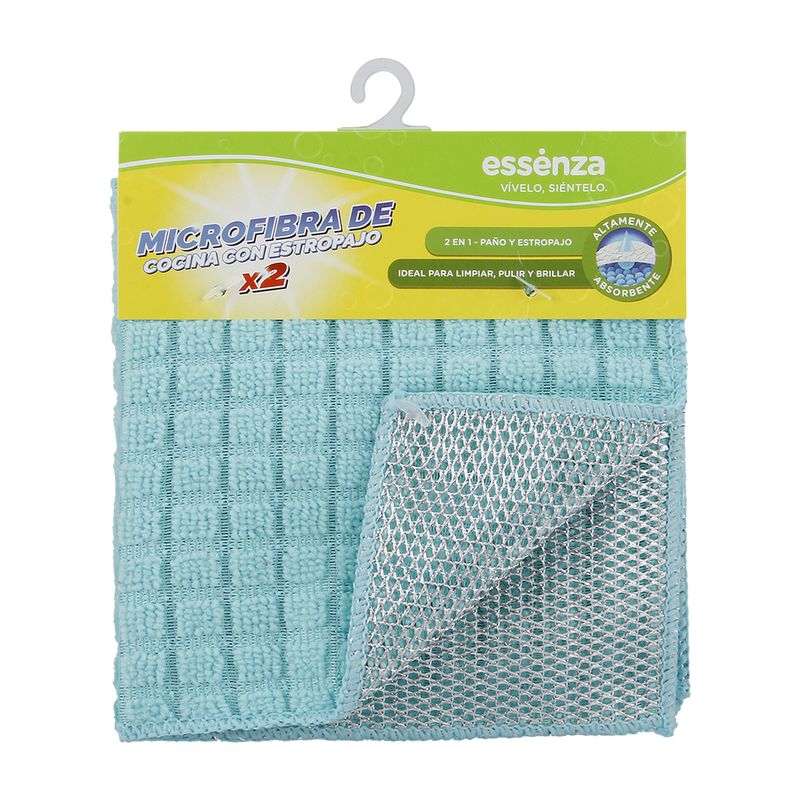 ESSENZA - Microfibra Cocina Essenza Con Estropajo Azul X 2 Unidades