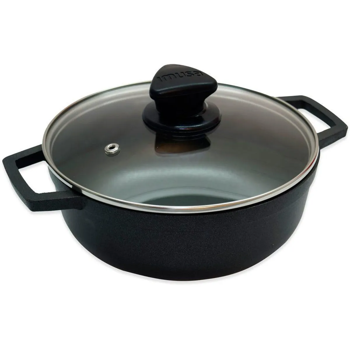 IMUSA - Caldero imusa 20 cm aluminio fundido antiadherente con tapa de vidrio