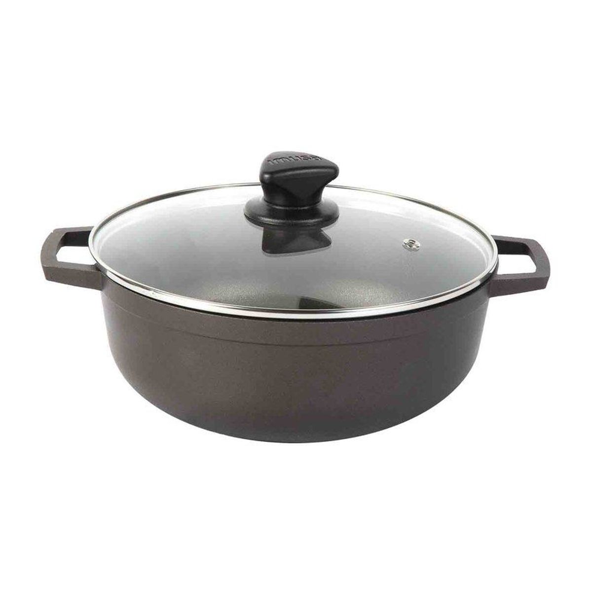 IMUSA - Caldero imusa 30 cm aluminio fundido antiadherente con tapa de vidrio