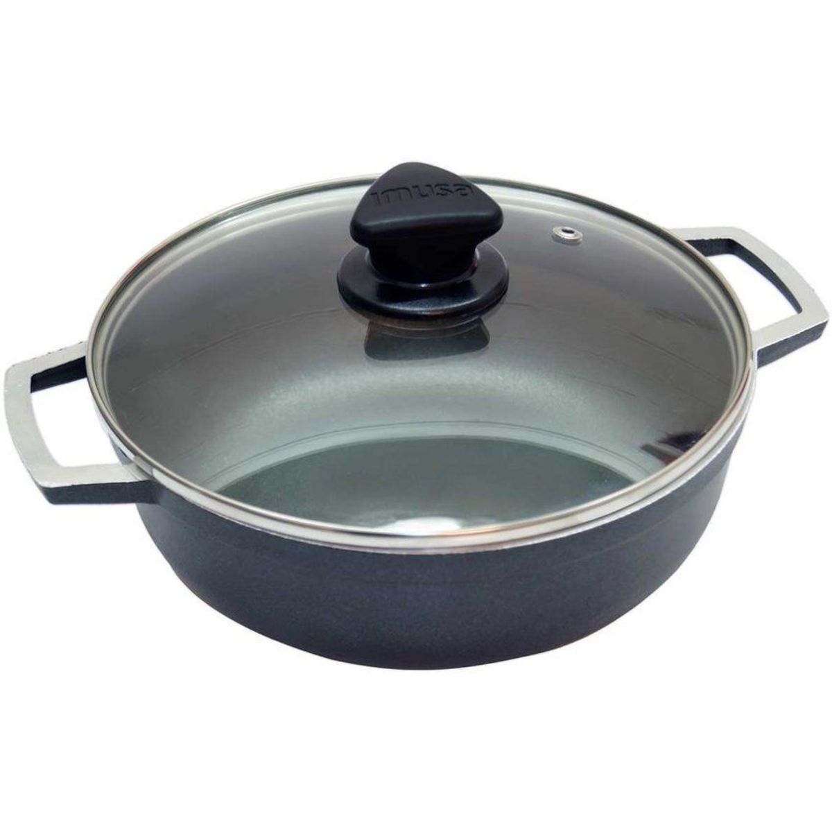 IMUSA - Caldero imusa 22 cm aluminio fundido antiadherente con tapa de vidrio