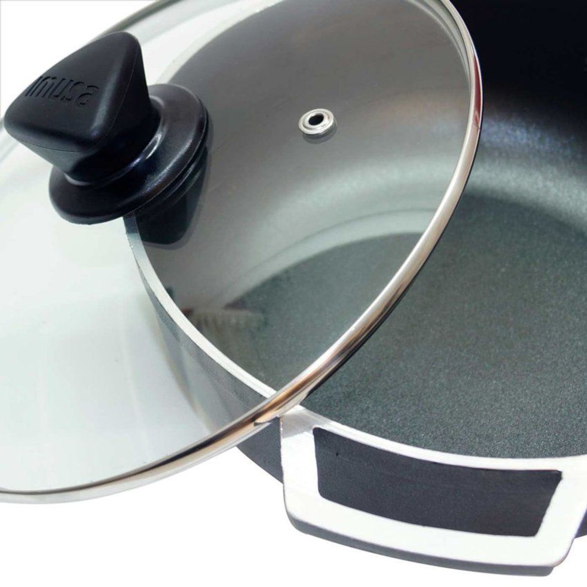 IMUSA - Caldero imusa 22 cm aluminio fundido antiadherente con tapa de vidrio