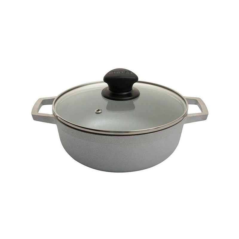 IMUSA - Caldero imusa 30 cm aluminio fundido con tapa de vidrio