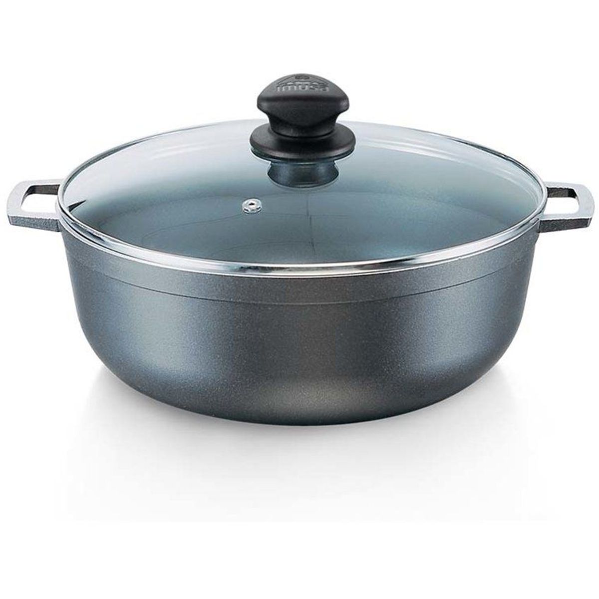 IMUSA - Caldero imusa 18 cm aluminio fundido antiadherente con tapa de vidrio
