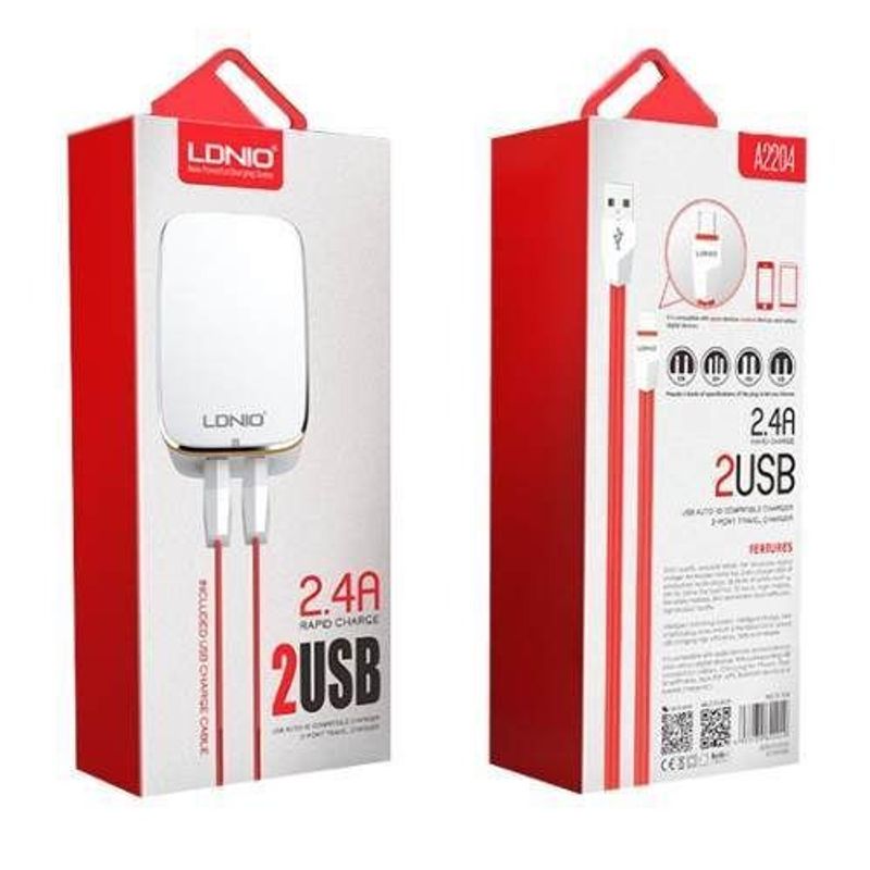 LDNIO - Cargador Ldnio 2 Puertos Usb + Cable Usb Tipo C